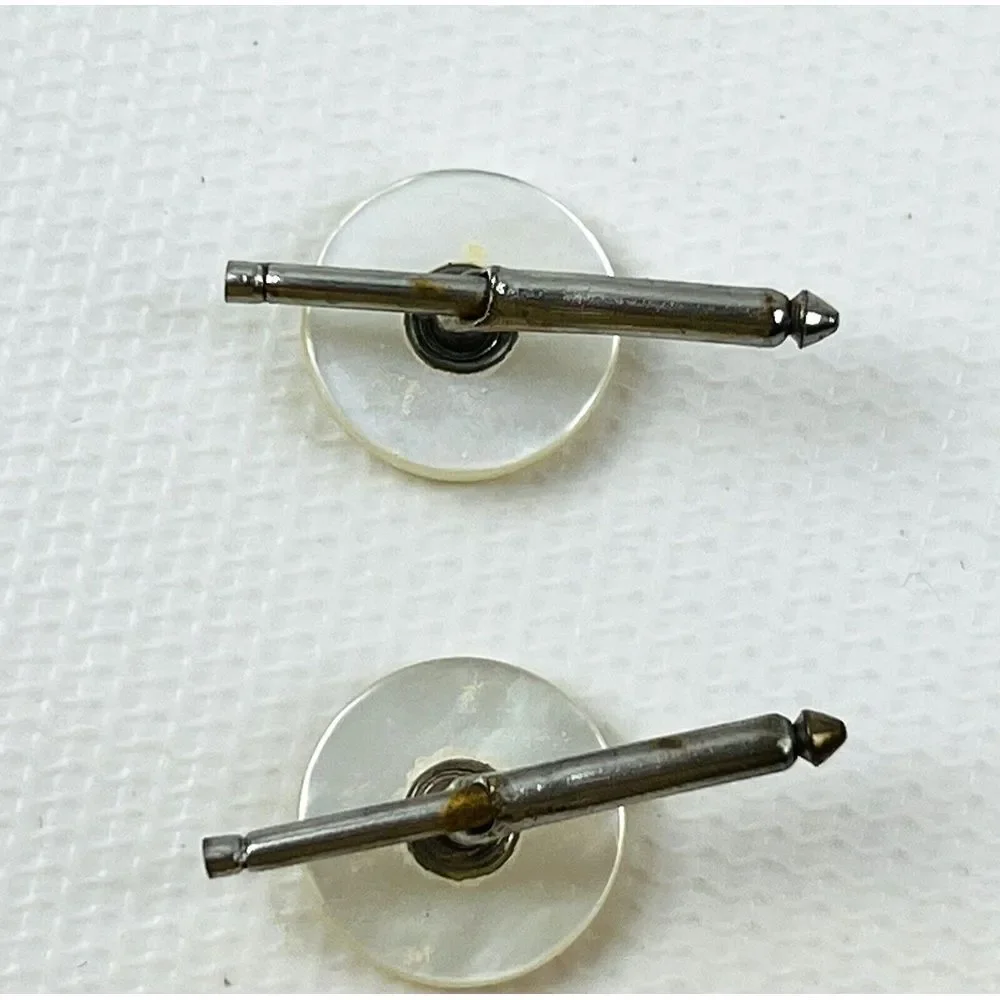 Vintage Men's Round Pearly White Button Toggle Cufflinks Cuff Links  .50